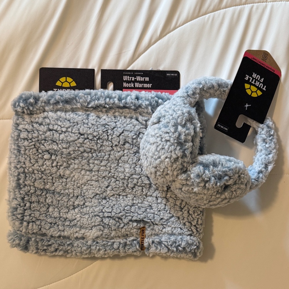 Ultra-Warm Neck Warmer and Headband Set - Light Blue